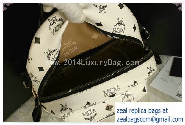 High Quality Replica MCM Stark Backpack Medium in Calf Leather 8003 White